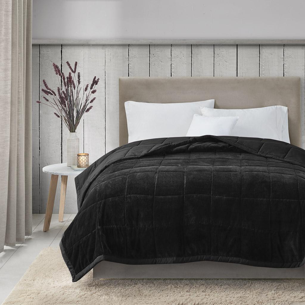 Reversible Down Alternative Blanket with Temperature Regulation, Plush to Microfiber, OEKO-TEX Certified, 90" L x 66" W x 0.25" H, Black