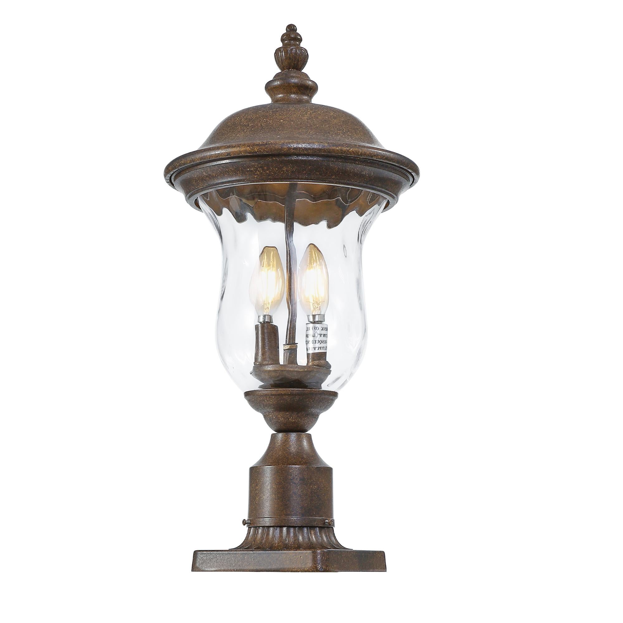 Vintage Outdoor Lamp Post Light with Clear Glass Shade, Classic Bronze Finish, Ideal for Yard, Porch, 10" L x 10" W x 21" H, Brown+Bronze