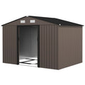 Outdoor Shed Garden Storage Shed Tool Storage Building with 4 Vents and 2 Sliding Doors, 9 x 6 FT, Brown