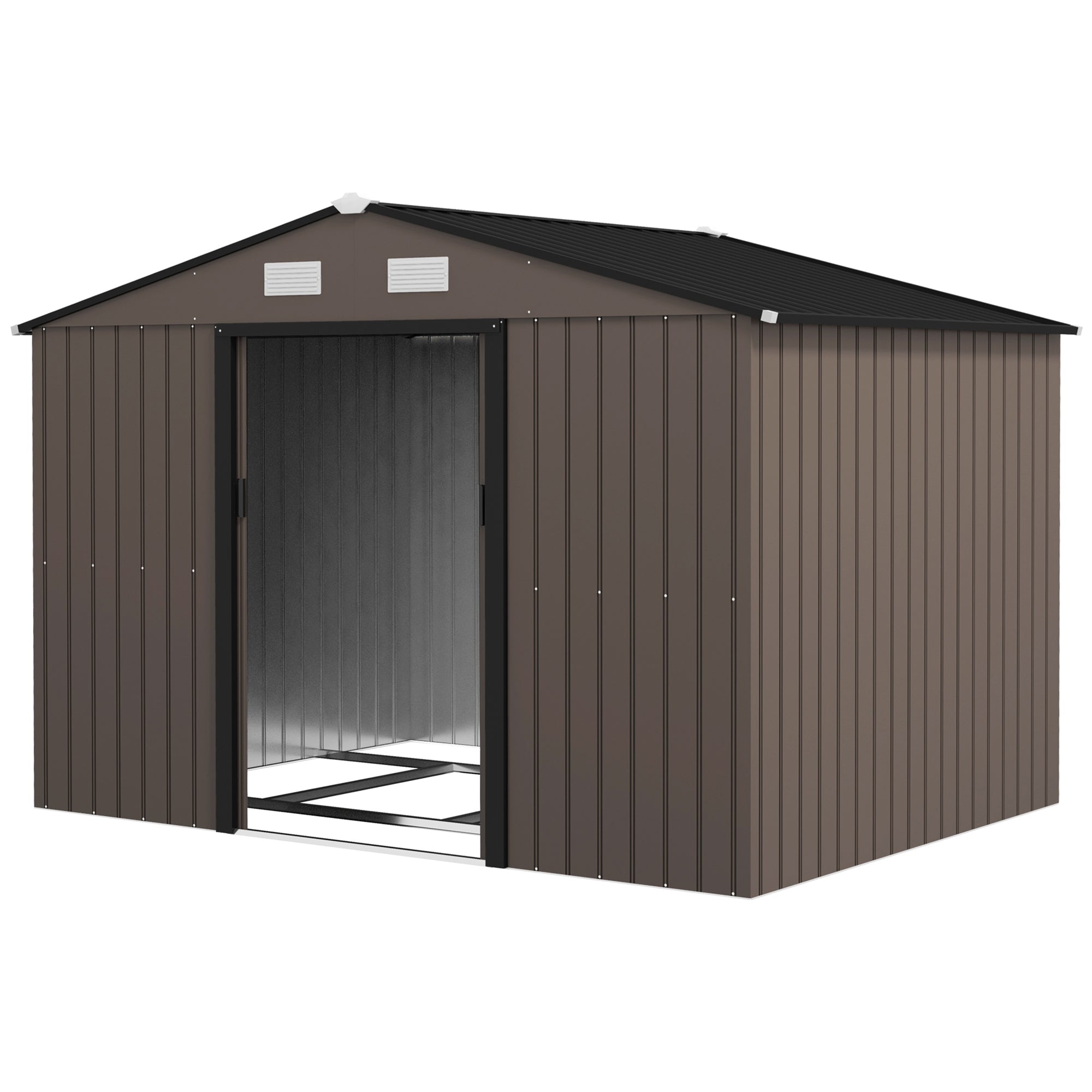Outdoor Shed Garden Storage Shed Tool Storage Building with 4 Vents and 2 Sliding Doors, 9 x 6 FT, Brown