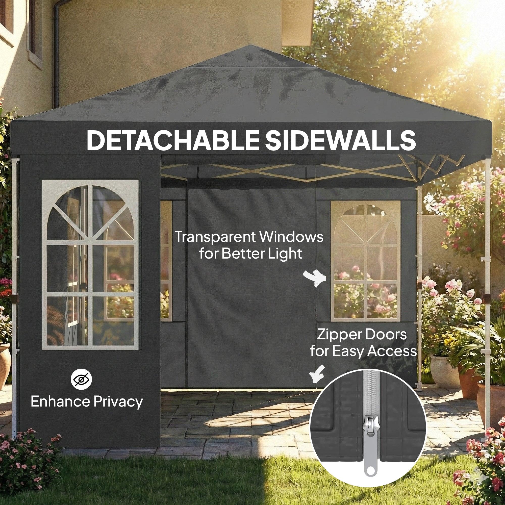 9.6 x 9.6 ft Pop Up Canopy Tent with Sidewalls, One Push Setup, UPF50+ Portable Instant Canopy Shelter, Dark Gray