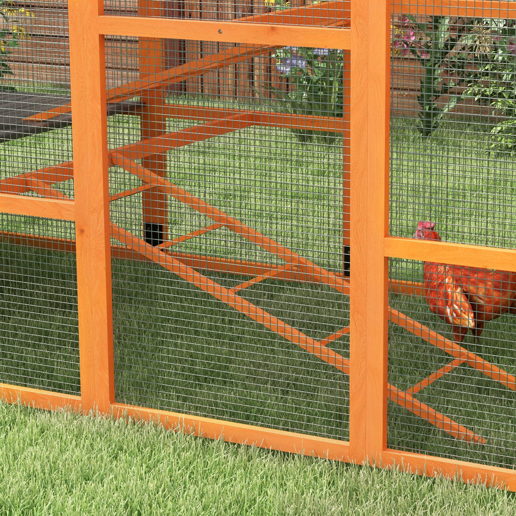 Wooden Chicken Coop Run for 6 - 10 Chickens, Hen House Add-On with Storage, Perches, 141.75" x 48" x 61", Orange