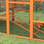 Wooden Chicken Coop Run for 6 - 10 Chickens, Hen House Add-On with Storage, Perches, 141.75" x 48" x 61", Orange
