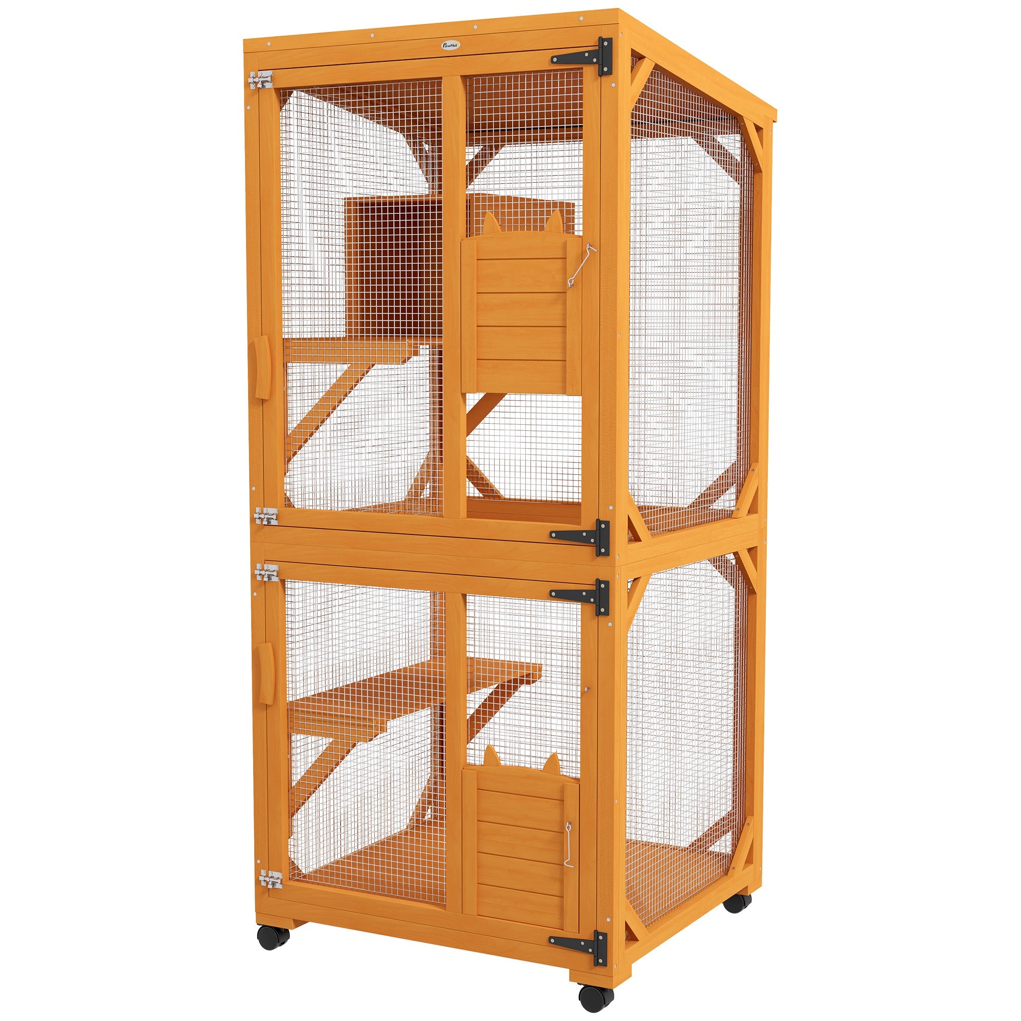 Large Cat House for 1-3 Cats on Wheels Wooden Catio Enclosure Orange