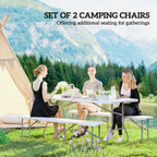 2 Pack 6 ft Portable Foldable Bench Seats, Plastic Folding Benches with Carrying Handle for Camping, White