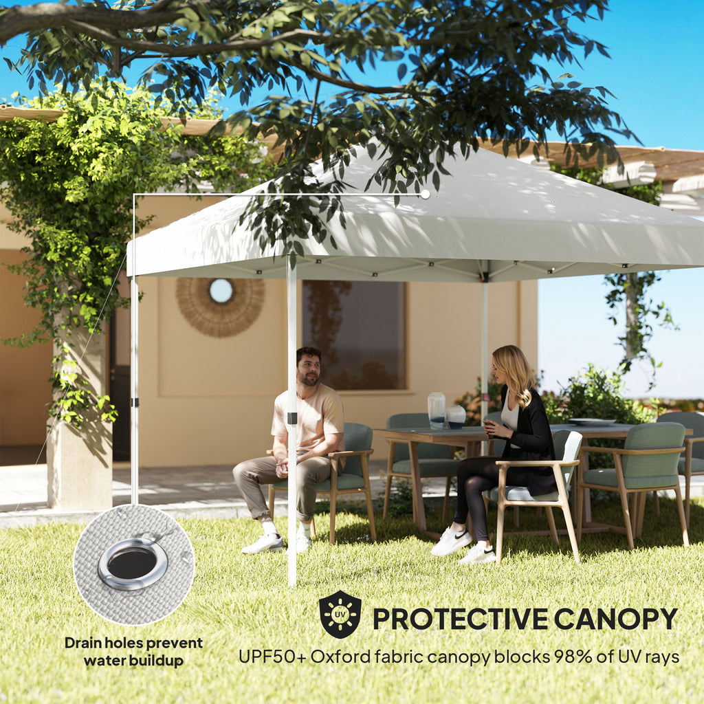 10' x 10' Pop Up Canopy Tent with 2 Half Sidewalls, UV50+ Instant Sun Shelter with Wheeled Carry Bag, White