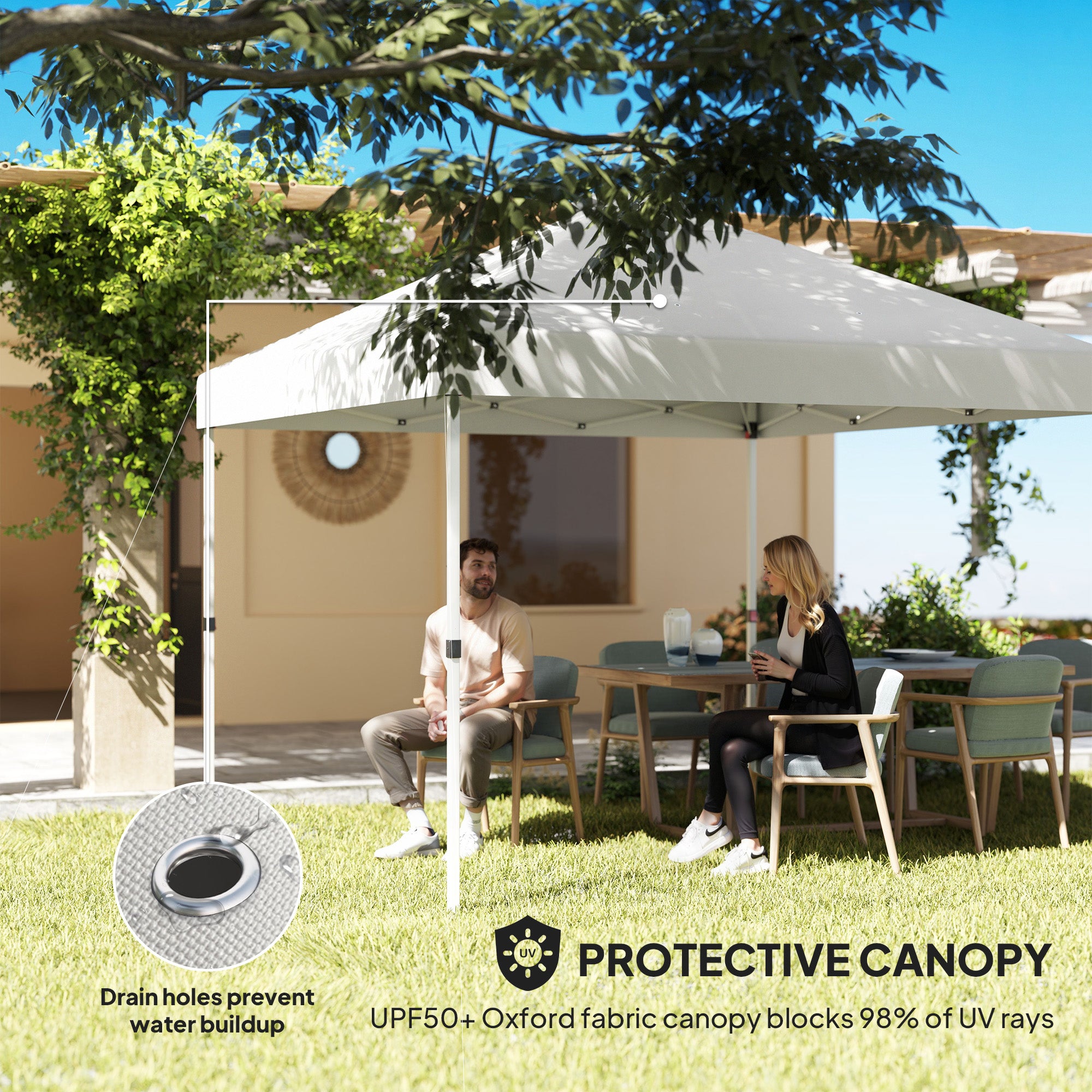 10' x 10' Pop Up Canopy Tent with 2 Half Sidewalls, UV50+ Instant Sun Shelter with Wheeled Carry Bag, White