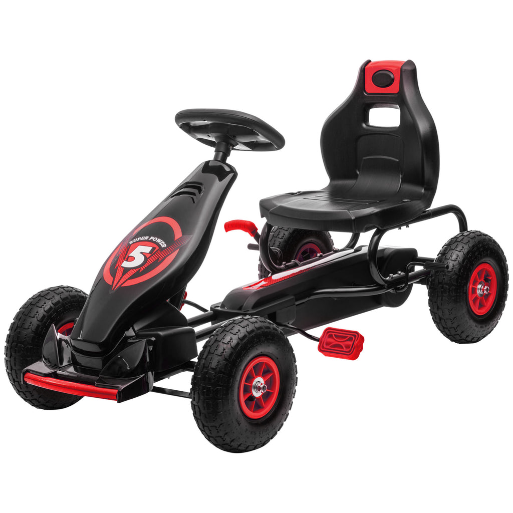 Kids Pedal Go Kart Ride-on Toy with Ergonomic Comfort, Pedal Car with Tough, Wear-Resistant Tread, Go Cart Kids Car for Boys & Girls with Suspension System, Safety Hand Brake, Ages 5-12, Red