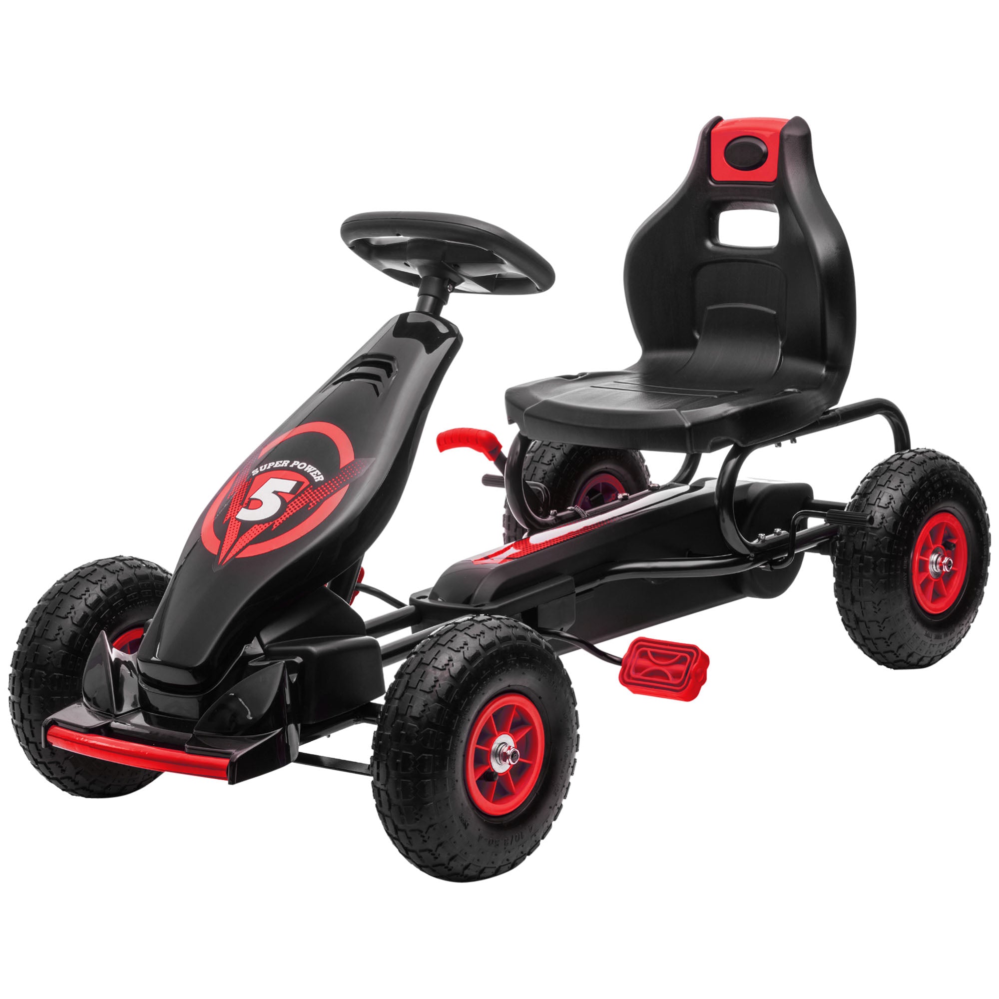 Kids Pedal Go Kart Ride-on Toy with Ergonomic Comfort, Pedal Car with Tough, Wear-Resistant Tread, Go Cart Kids Car for Boys & Girls with Suspension System, Safety Hand Brake, Ages 5-12, Red