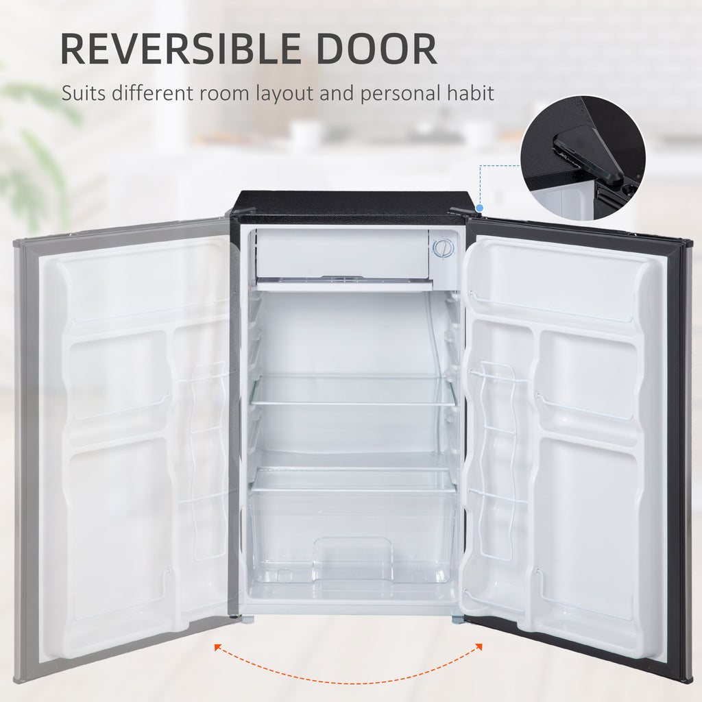 3.2 Cu.Ft Mini Fridge with Freezer, Compact Refrigerator with Adjustable Thermostat, Shelf and Single Reversible Door for Bedroom, Dorm, Home Office, Energy Efficient, Silver