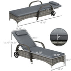 Outdoor Chaise Lounge, 5-Level Adjustable Backrest Rattan Pool Lounge Chair with Wheels, Cushion & Headrest, Gray