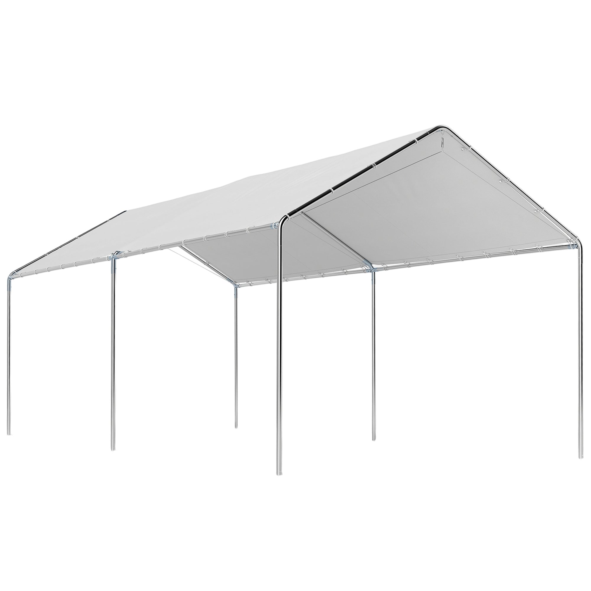 9.6' x 19.5' Carport Heavy Duty Galvanized Car Canopy w/ Included Anchor Kit, 3 Reinforced Steel Cables, White