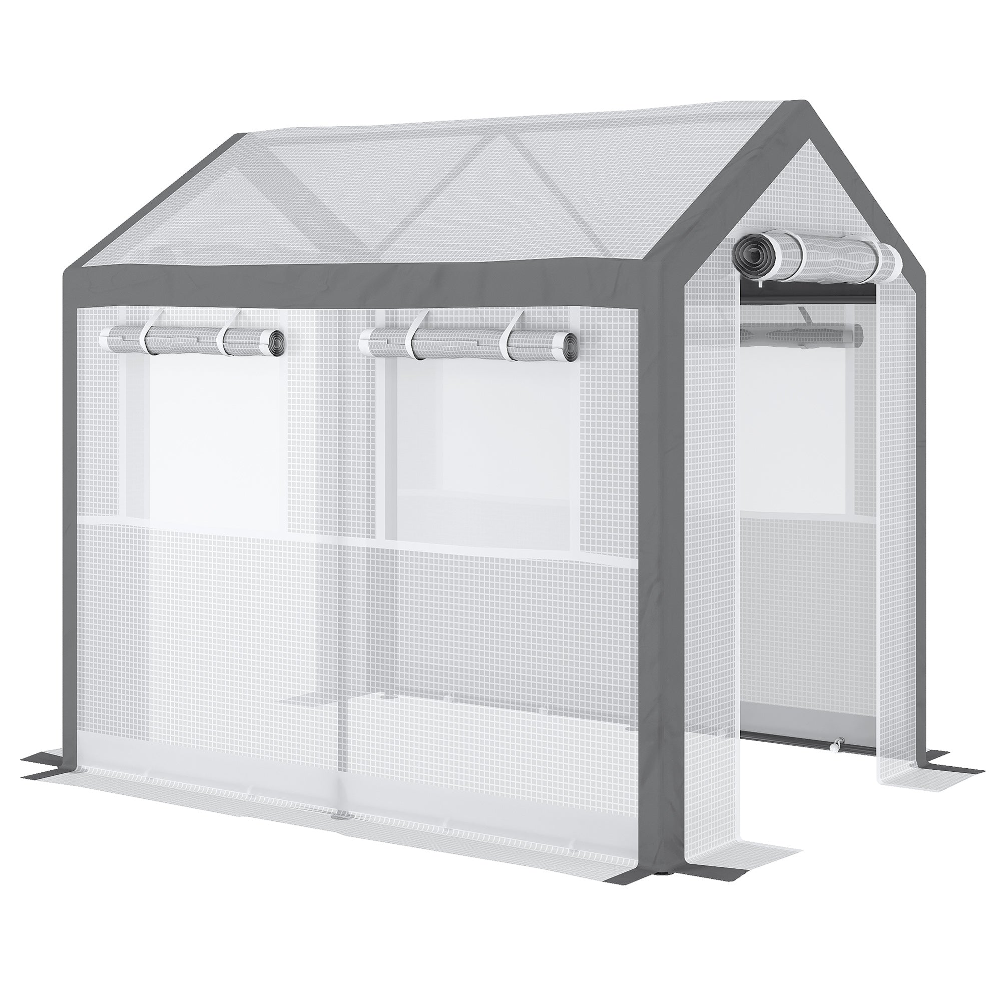 Outdoor Walk-In Tunnel Greenhouse with Roll-up Windows, Zippered Mesh Door, & Weather Cover, 8' x 6' x 7.4'