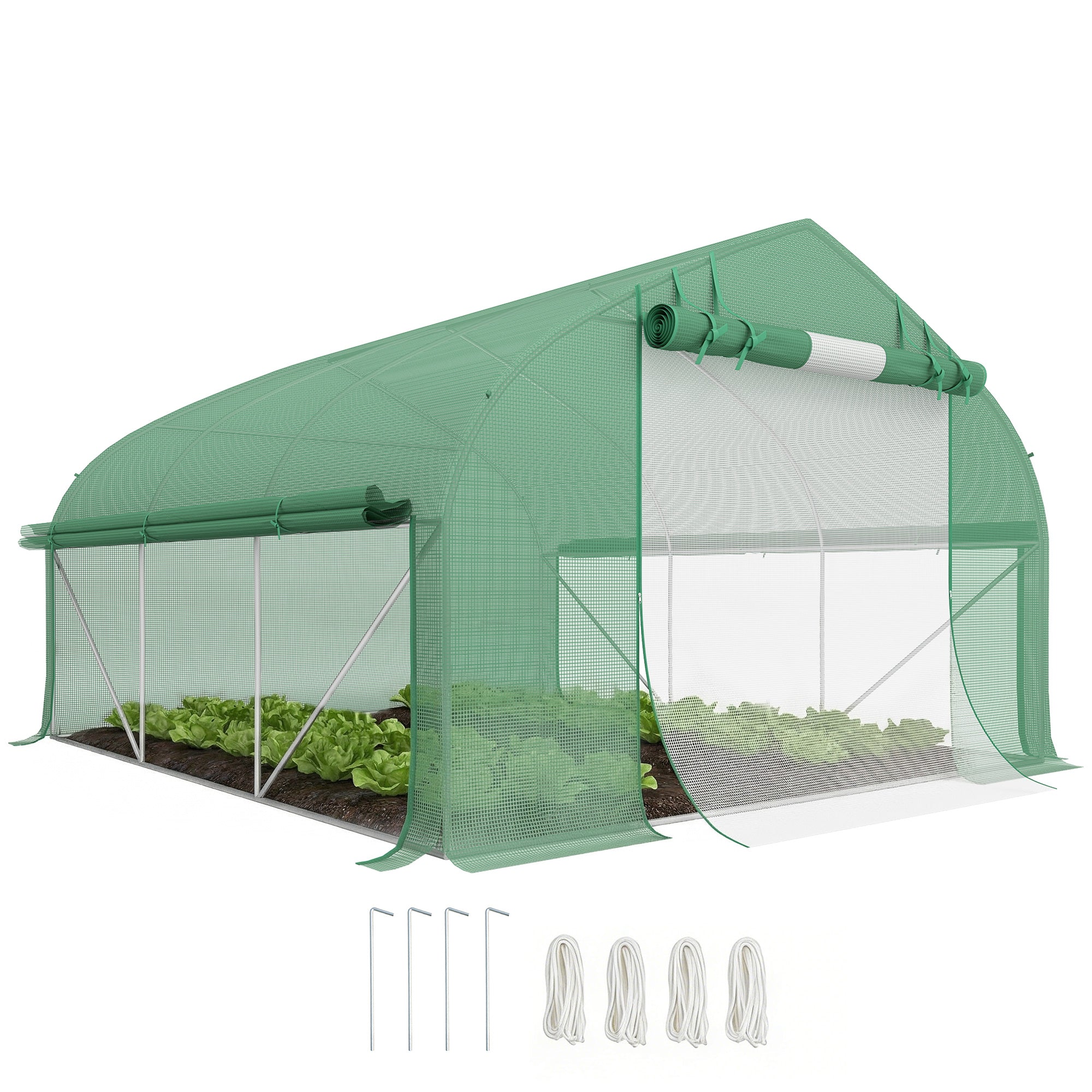 11.5' x 10' x 6.5' Walk-in Tunnel Greenhouse, Green House with Zippered Mesh Door, 7 Mesh Windows & Roll-up Sidewalls, Upgraded Gardening Plant Hot House with Galvanized Steel Hoops, Green