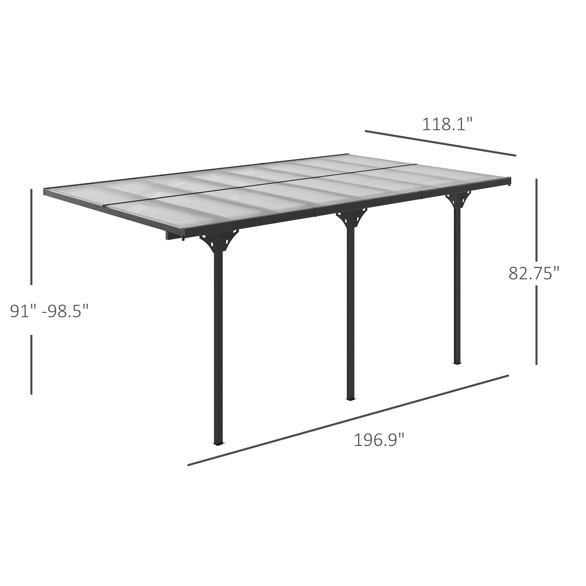 16.5' x 10' Outdoor Polycarbonate Pergola, Transparent UV Blocking Awning, Hardtop Deck Gazebo, Aluminum, Gray