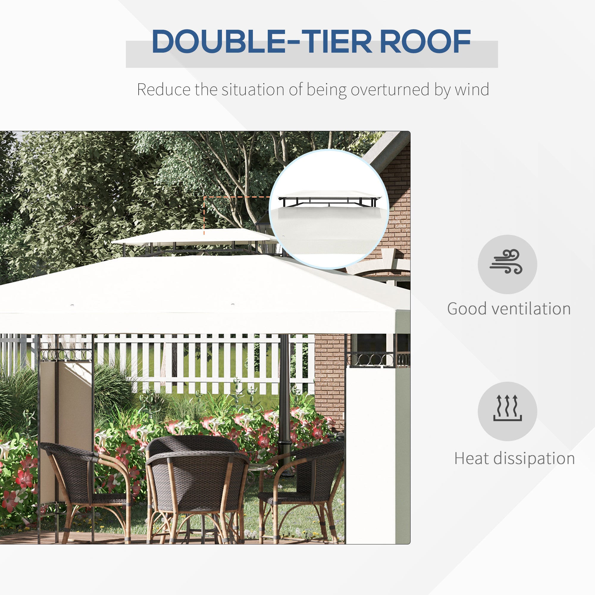 13' x 10' Patio Gazebo Outdoor Canopy Shelter w/ Double Vented Roof, Cream White