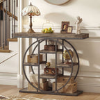 39.4" Console Table with Storage Shelves, Industrial Sofa Table for Living Room, Hallway, Rustic Oak
