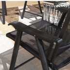 Set of 4 Outdoor Folding Chairs, Stackable Patio Dining Chairs with Armrests, Metal Frame, Black