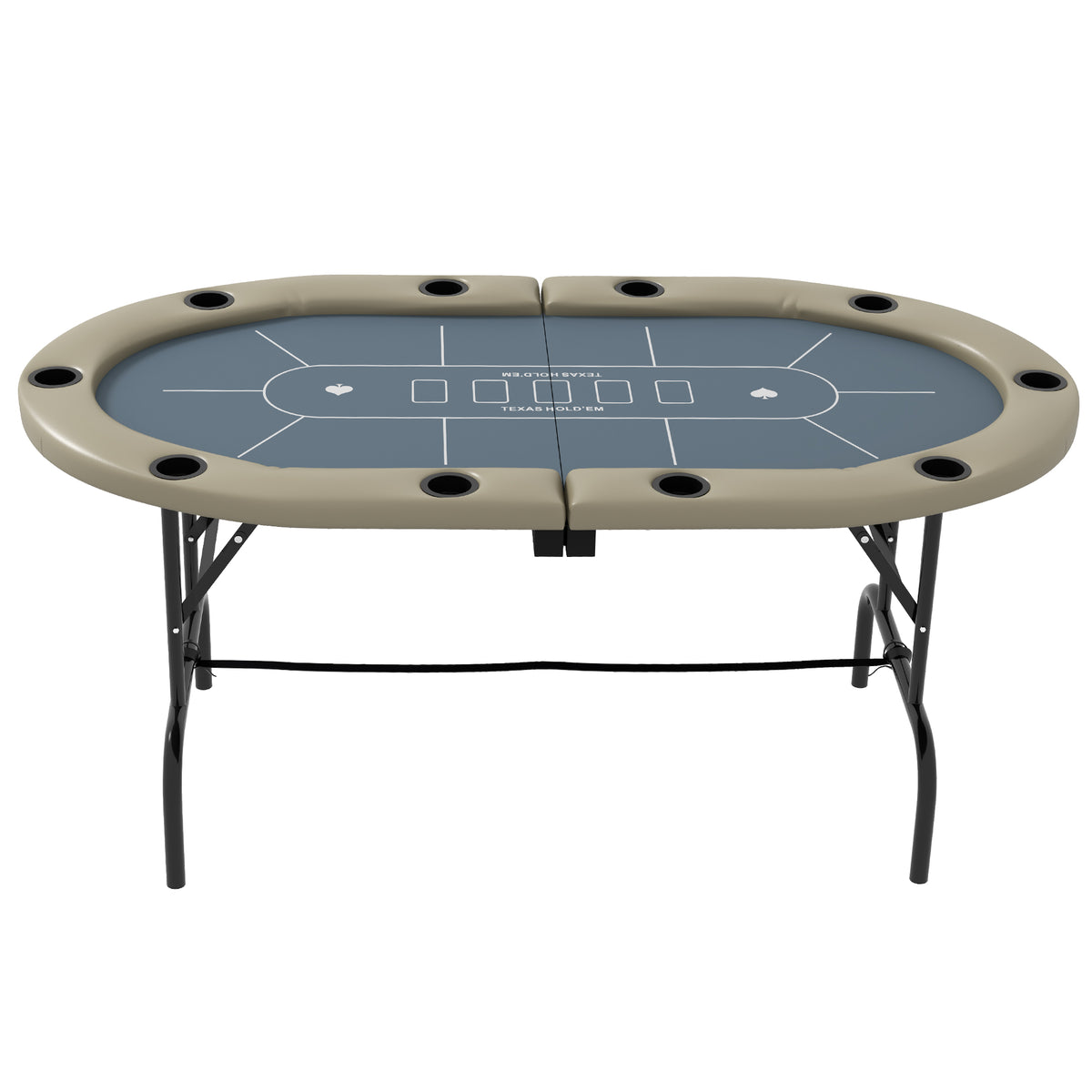 Foldable Poker Table Blackjack Texas Holdem Poker Game Table with Cup Holders, 70" Oval, Blue