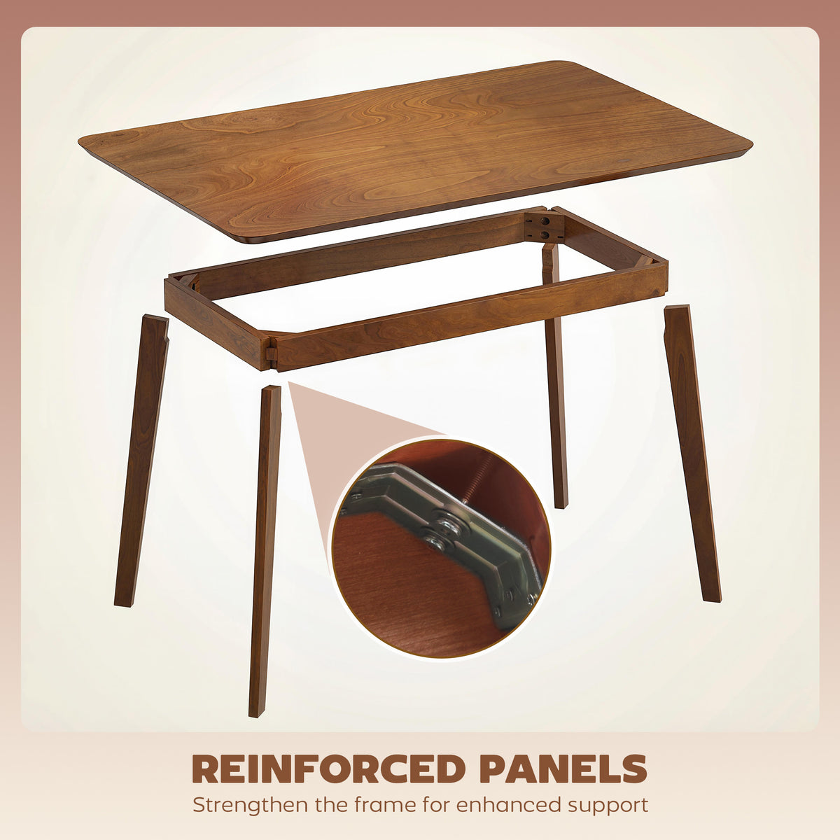 47.2" Rectangle Dining Table for 4, Mid-Century Modern Kitchen Table with Rubber Wood Legs for Dining Room, Walnut