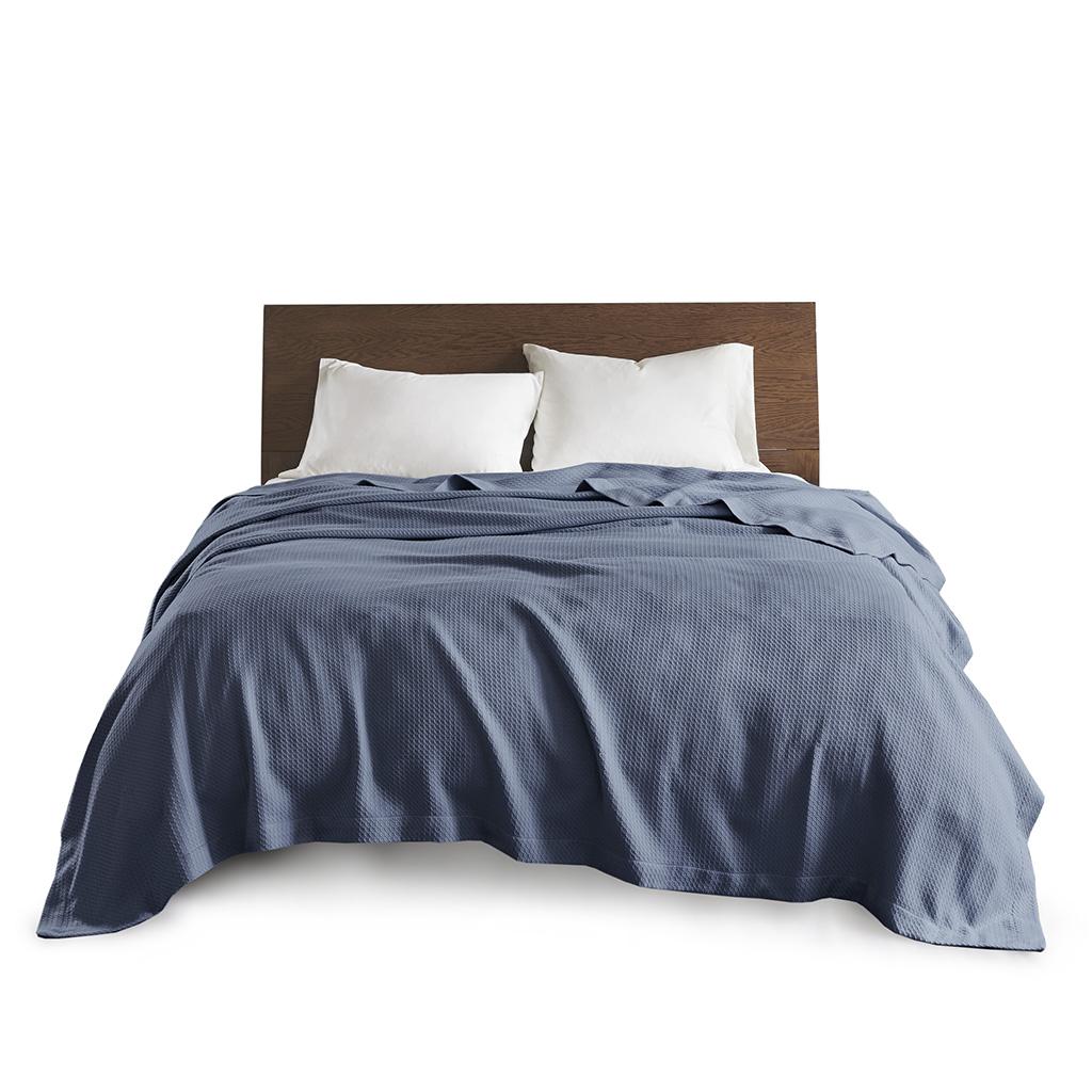 Ultra-Soft and Durable Egyptian Cotton Blanket with Breathable Weave, Machine Washable, Perfect for Any Room, 90" L x 66" W x 0.25" H, Blue