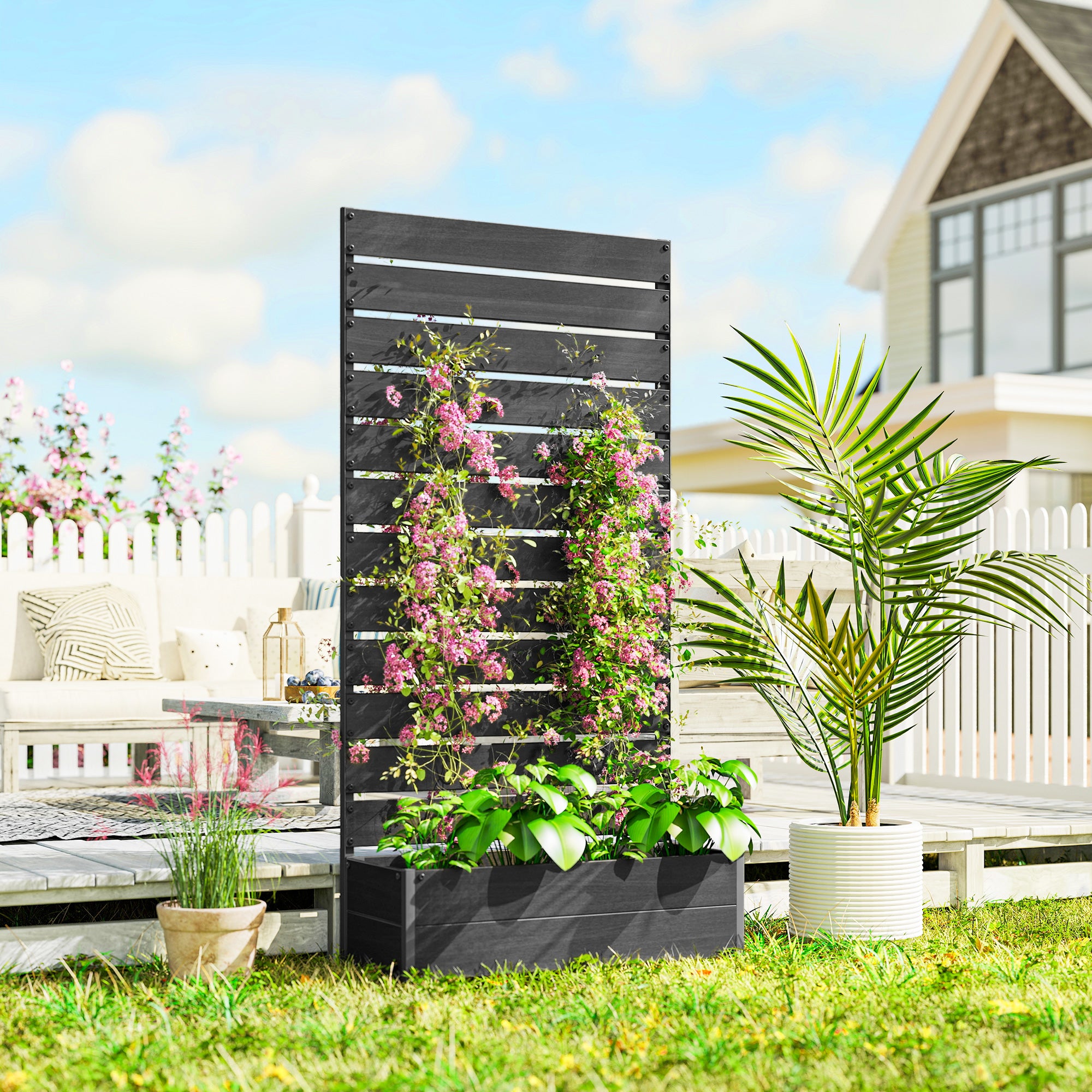 Trellis Planter for Climbing Plants, Raised Garden Bed with Trellis, Planter Box for Outdoor Garden, Black