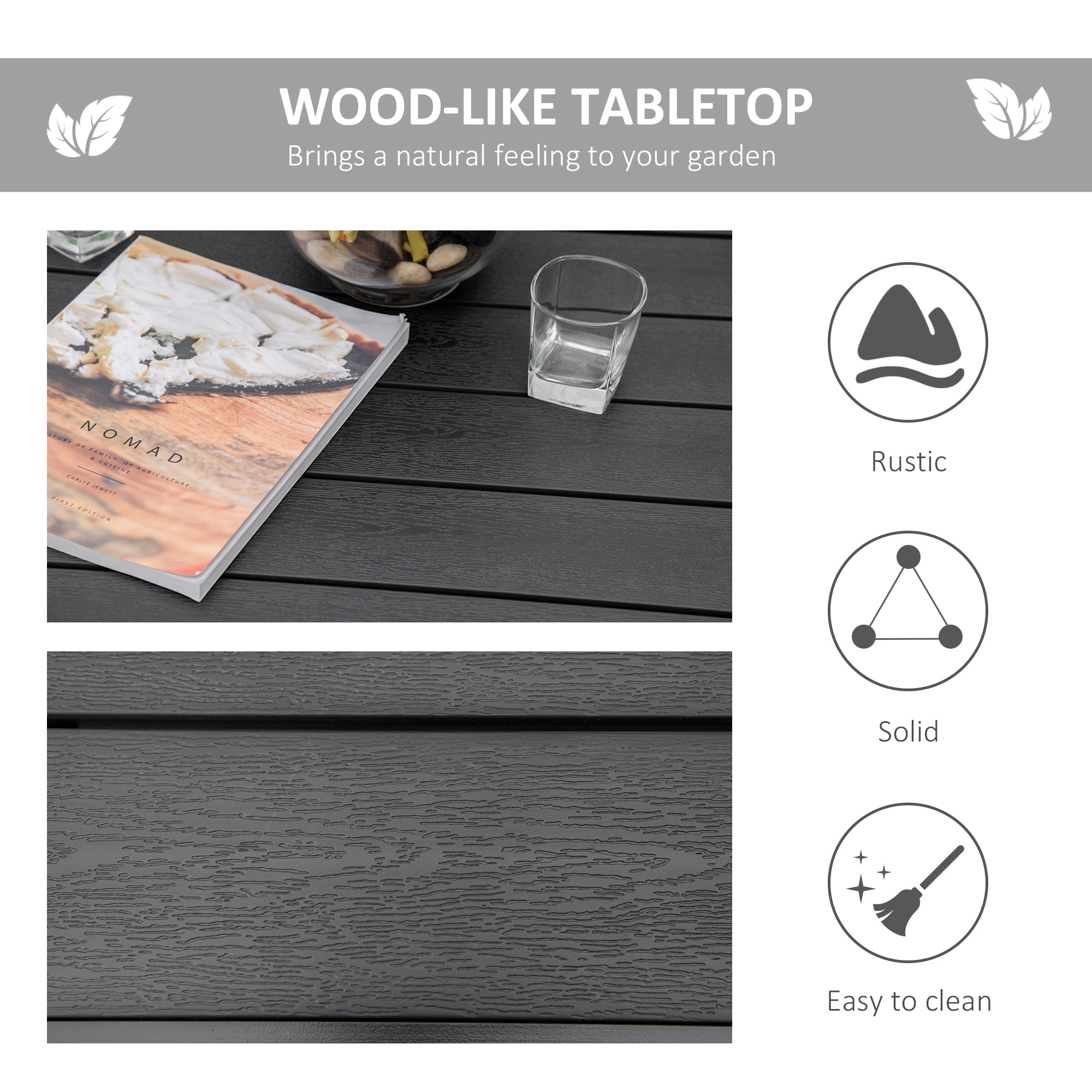 Patio Dining Table for 4, Rectangular Aluminum Outdoor Table for Garden Lawn Backyard, Black