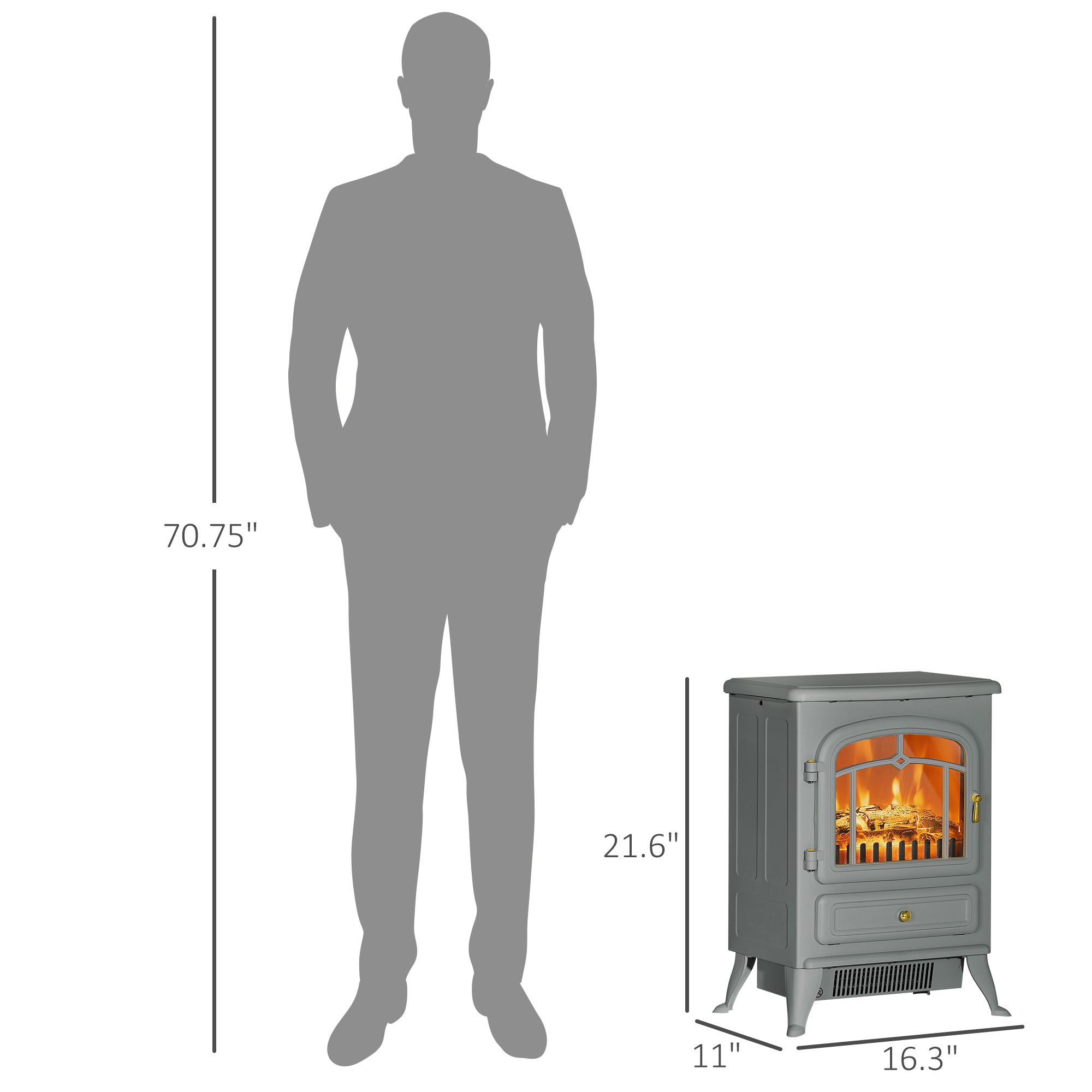 Fireplace Stove, Electric Fireplace Heater with Realistic LED Flames and Logs, 725W/1450W, Gray