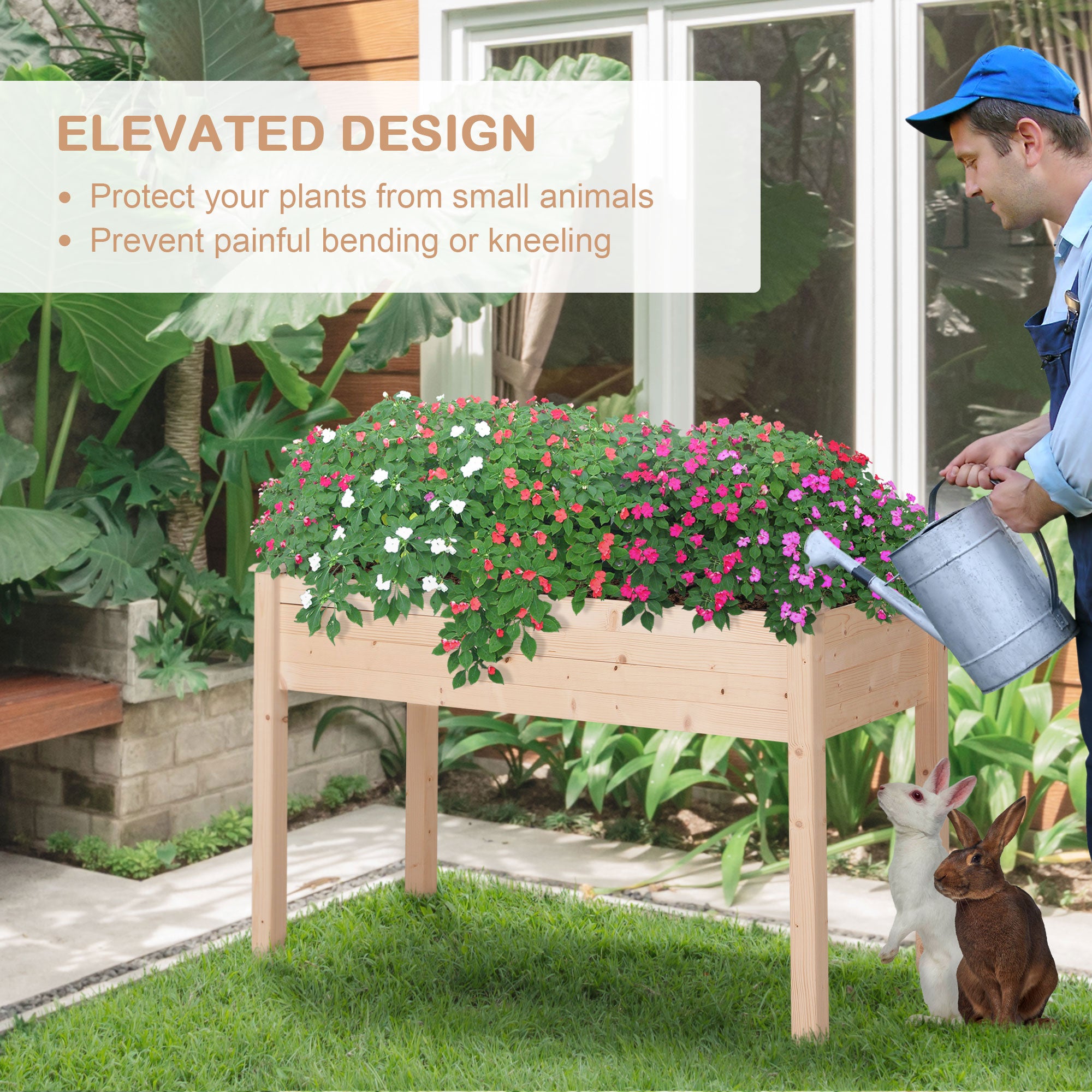 Raised Garden Bed with Legs, 48" x 22" x 30", Elevated Wooden Planter Box, Self-Draining with Bed Liner for Vegetables, Herbs, and Flowers Backyard, Patio, Balcony Use, Natural