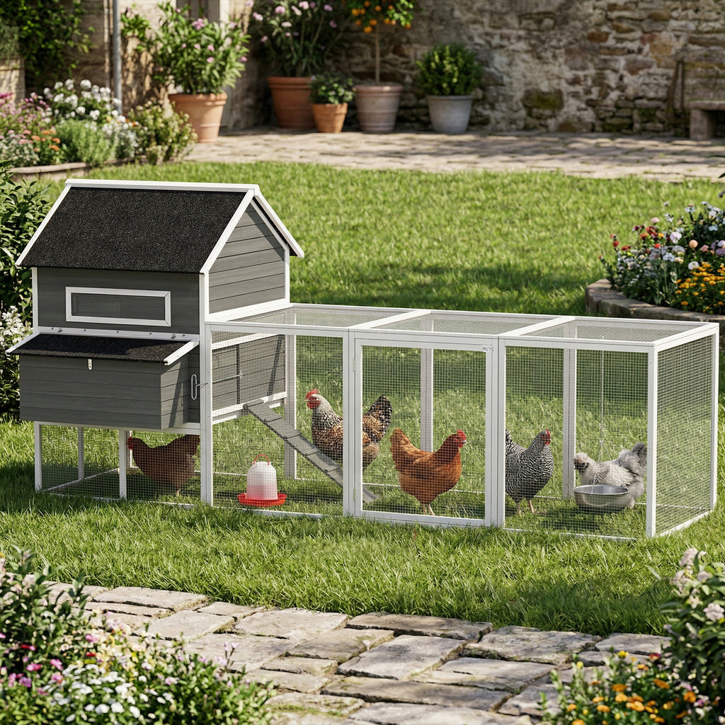 137" Wooden Chicken Coop for 4-6 Chickens, Backyard, Dark Gray