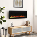42" Remote Wall Mounted Electric Fireplace with Ultra Thin Tempered Glass Front, Multi-Color Flame, and LED Light Heater, Antique Black