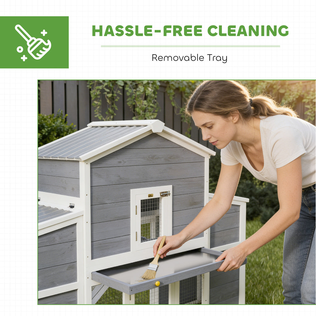 66.5" Large Chicken Coop, Wooden Chicken House with 2 Nesting Boxes, Sliding Tray & Ramp, for Backyard Farm
