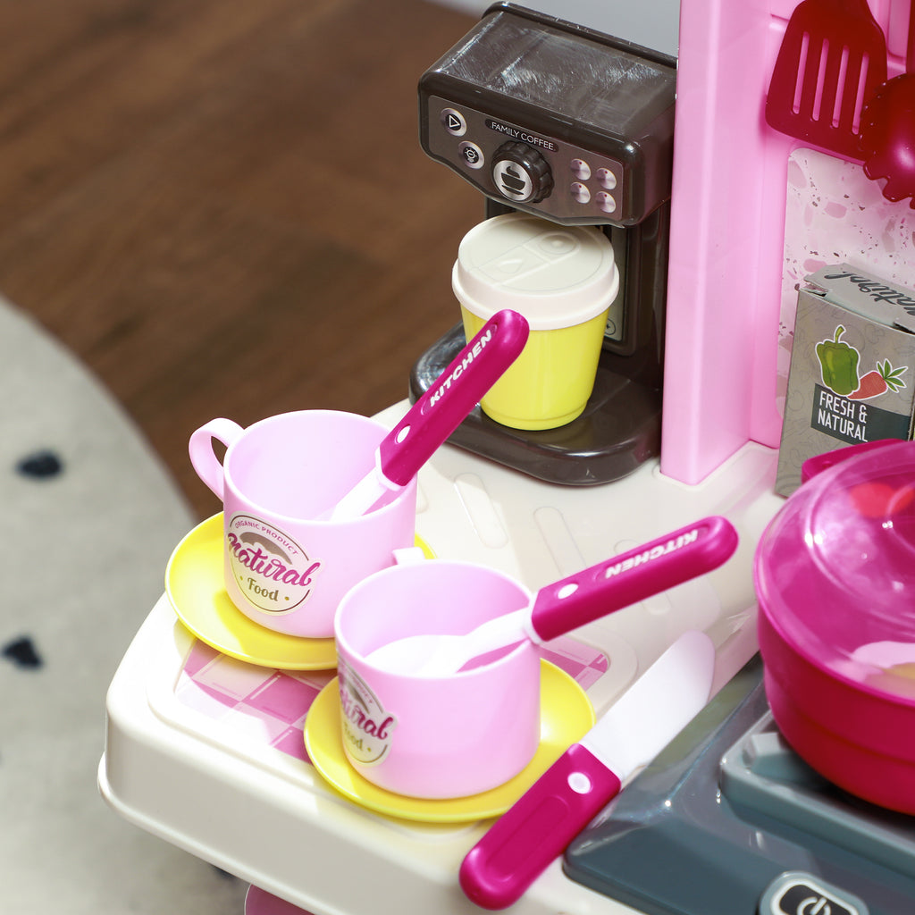 Kids Play Kitchen with Lights, Sounds, 33 Accessories & Storage for Toddler 3-6 Years
