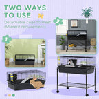 Two-Story Small Animal Cage Removable from Stand, Pet Habitat with Shelf & Wheels, 33" x 18.5" x 35", Charcoal Gray