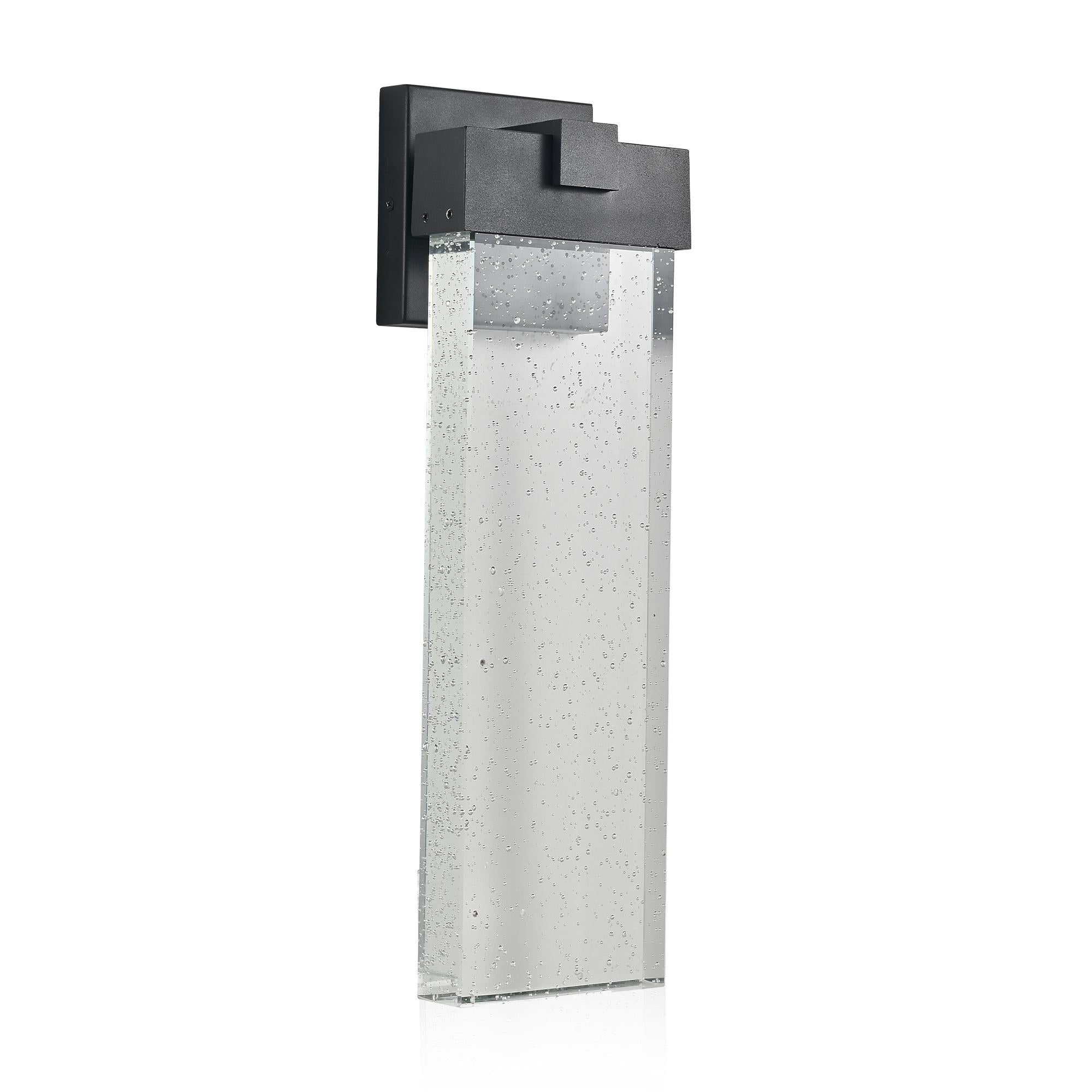 Modern Outdoor Wall Light Fixture with Bubble Crystal, Weatherproof LED Wall Sconce, Up and Down Lighting, 4" L x 5.5" W x 18" H, Black