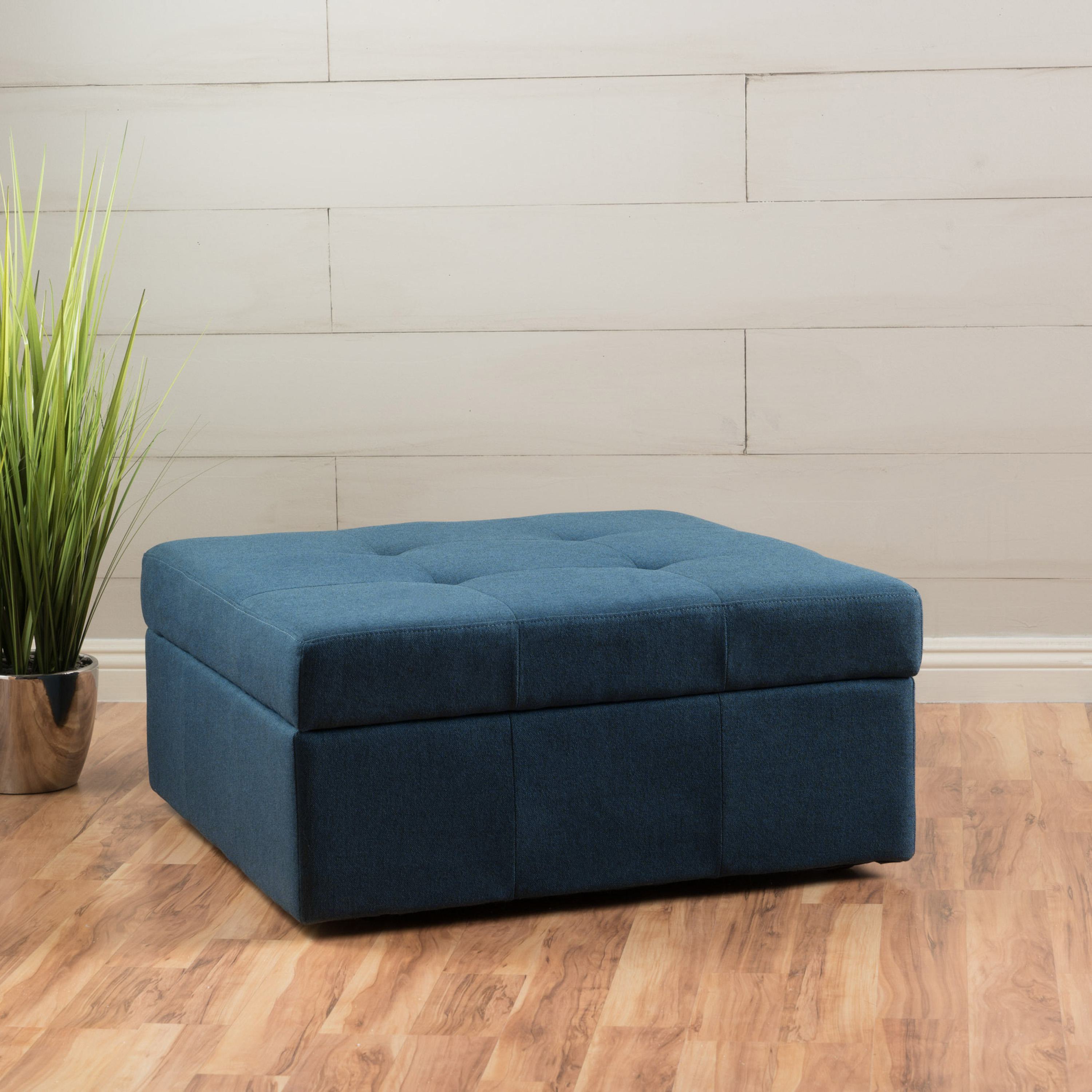 Storage Ottoman with Tufted Waffle Stitch, Contemporary Design, Ample Storage Space, Rolling Casters, 31" L x 31" W x 15.25" H, Navy Blue