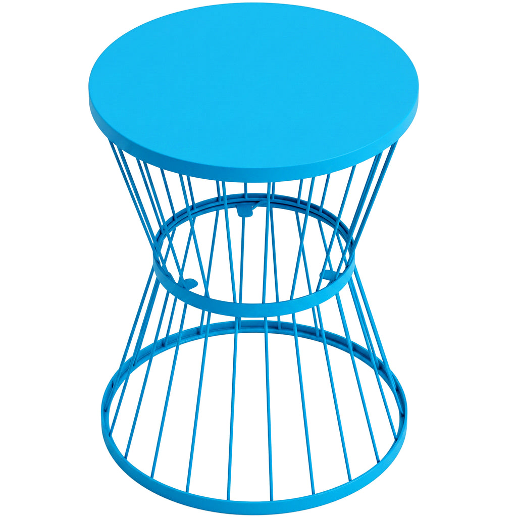 16" Patio Side Table, Garden End Table with Hourglass Design, Steel Accent Table for Outdoor and Indoor Use, Blue