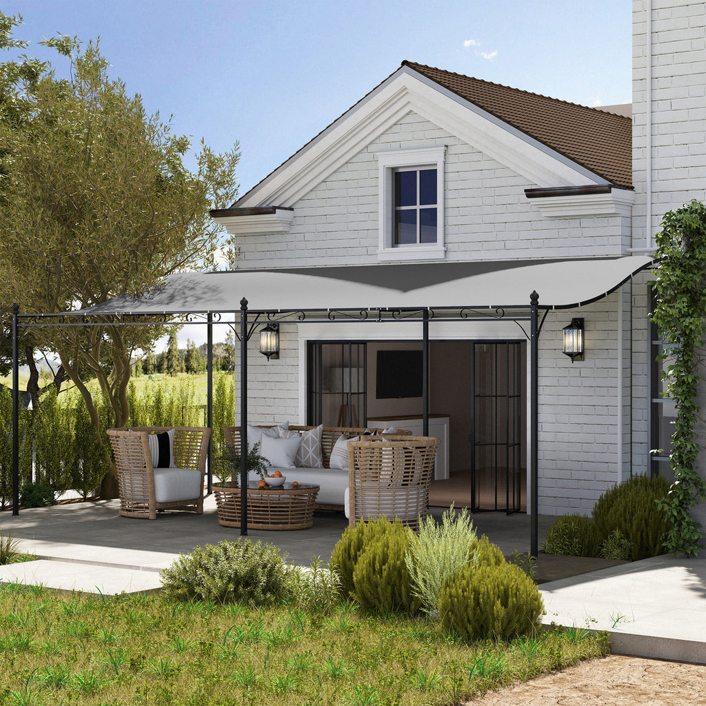 10' x 20' Wall-Mounted Outdoor Pergola Canopy, Metal Patio Canopy with Drainage Holes for Backyard Garden, Dark Gray