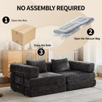 Convertible Sofa Bed Floor Sofa with Fixed-Shape Frame, Chenille Fabric Loveseat Modular Sectional for Apartments, Compressed Sofa 79" L x 39.5" W x 25" H, Black