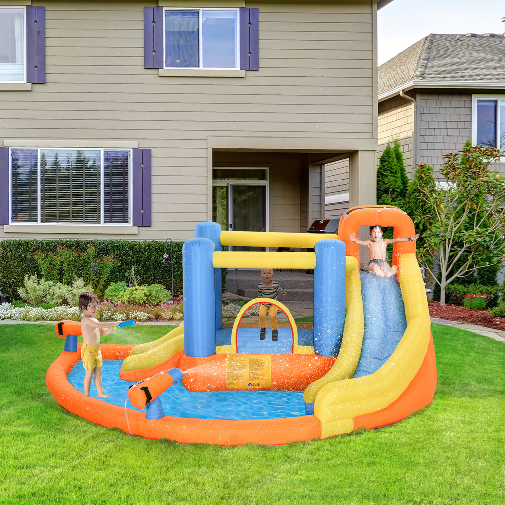 5-in-1 Kids Inflatable Bounce House Jumping Castle with Water Pool, Slide, Climbing Walls & 2 Water Guns