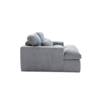 Deep Seat Sofa Double Chaise Lounge Chair with Corduroy Fabric, Compressed Sofa Sectional Loveseat for Apartments, 82.5'' L x 57'' W x 23.5'' H, Grey