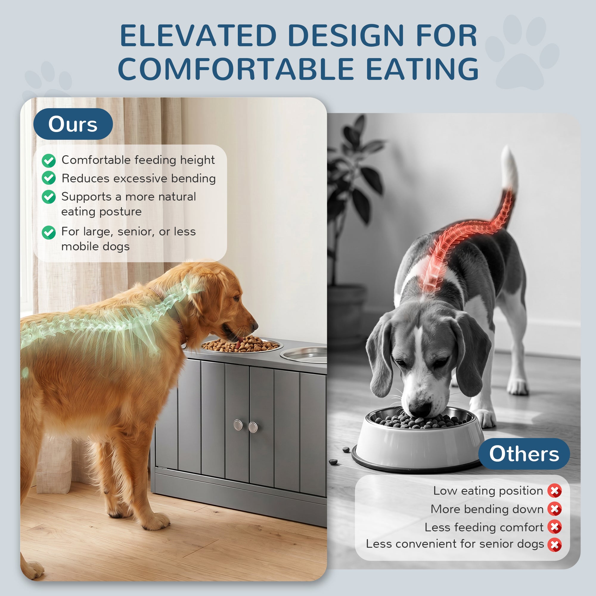 Elevated Dog Bowls with Storage Cabinet Containing Large 44L Capacity, Gray
