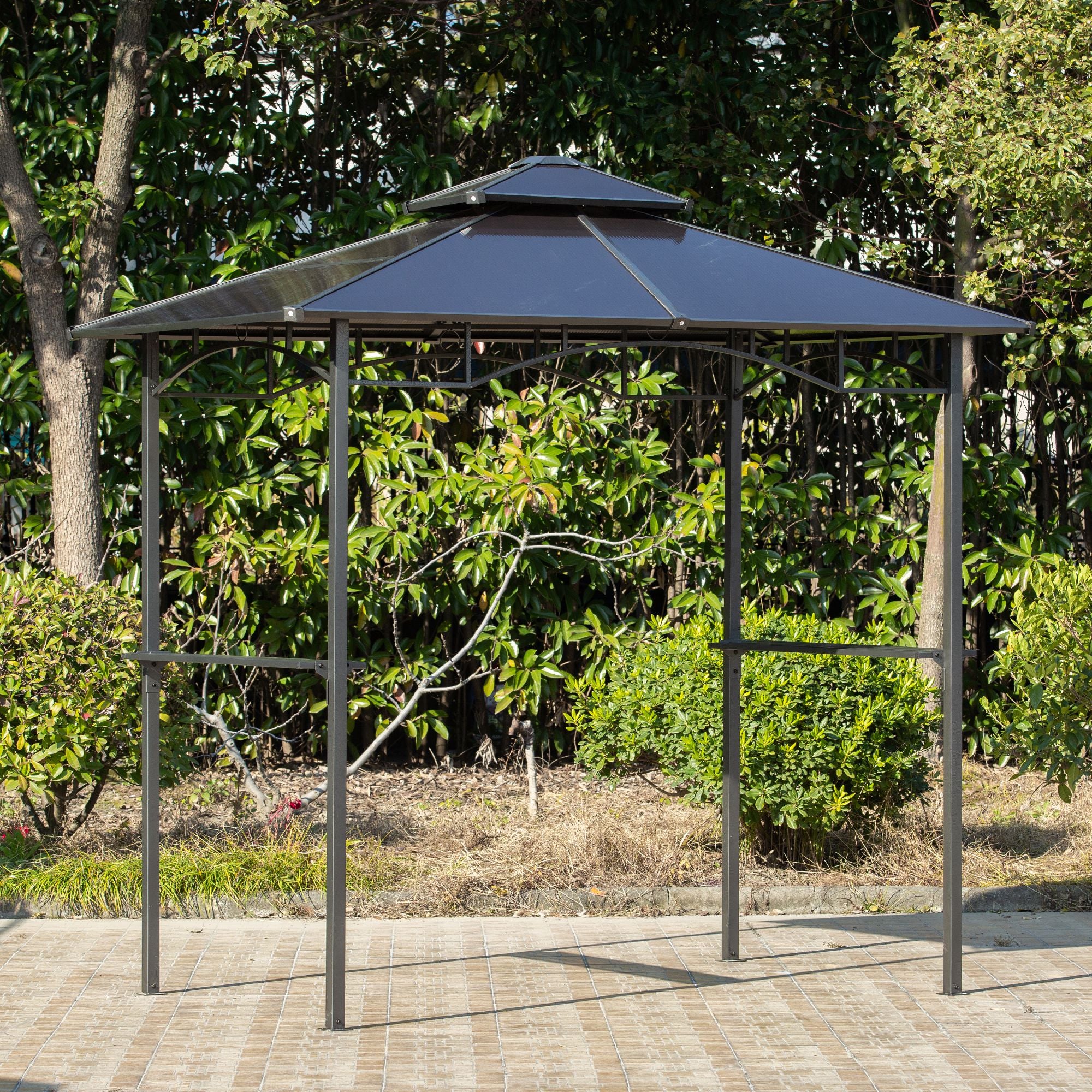 8' x 5' Barbecue Grill Gazebo Tent, Outdoor BBQ Canopy with Side Shelves, and Double Layer PC Roof, Brown