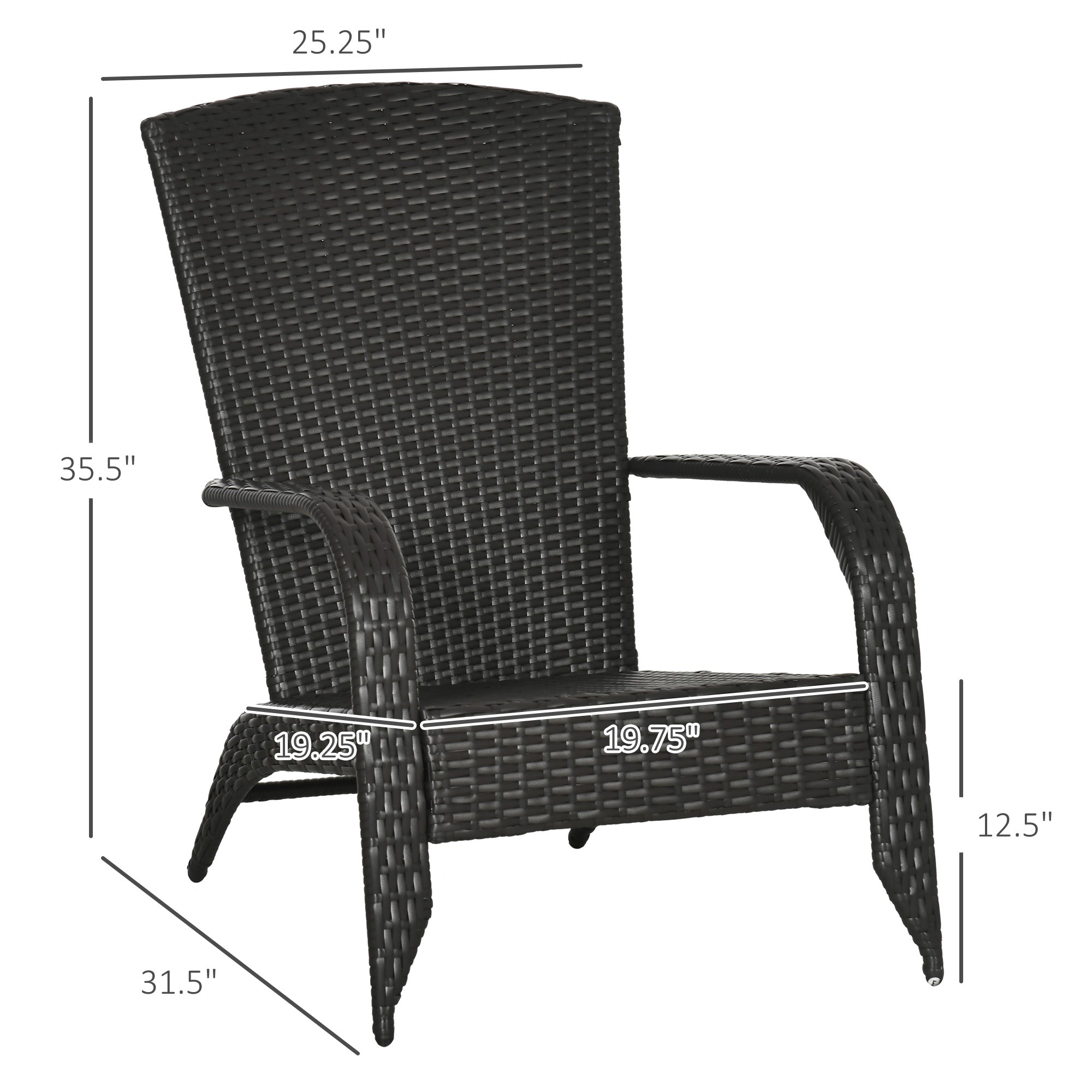 Wicker Adirondack Chair, Outdoor All-Weather Rattan Fire Pit Chair w/ Soft Cushions, Tall Curved Backrest, Cream White