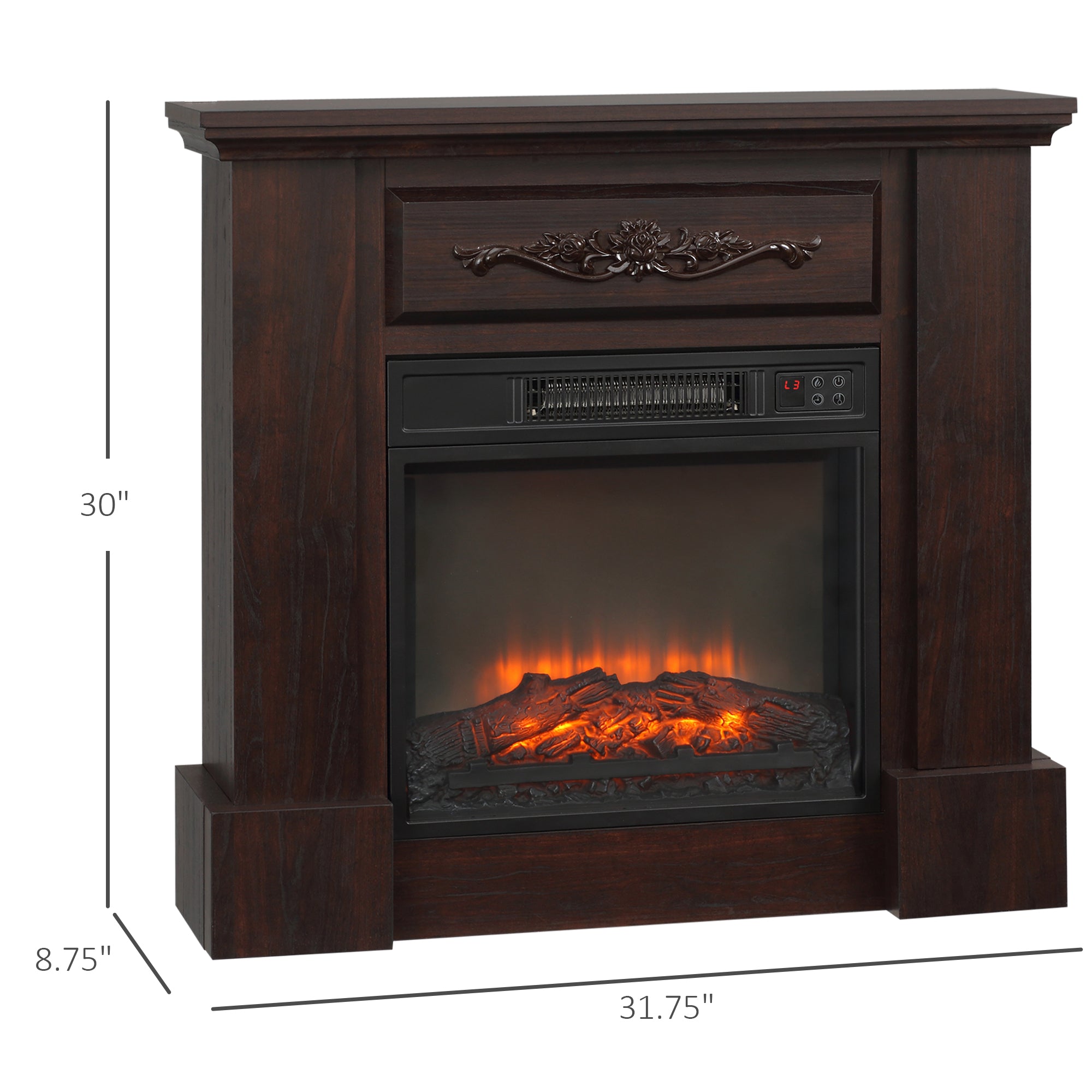 32" Electric Fireplace with Mantel, Freestanding Heater with LED Log Flame, Overheat Protection and Remote Control, 1400W, White
