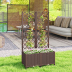 Planter Box with Trellis, Self Watering Raised Garden Bed with Lockable Wheels and Drainage Holes, Brown