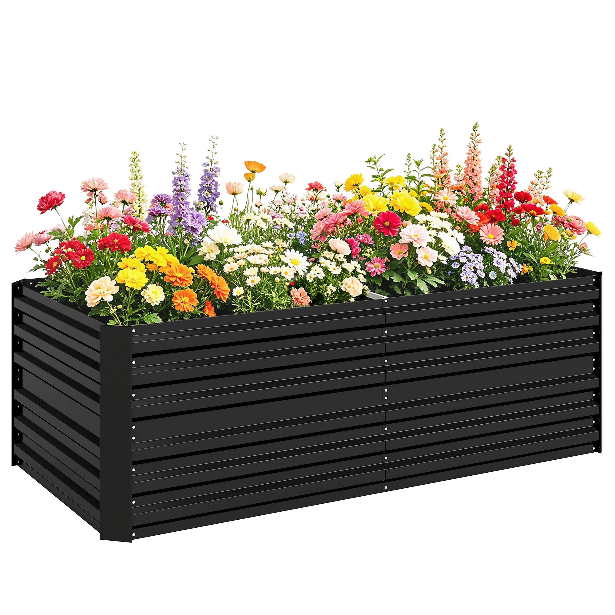 Galvanized Raised Garden Bed, Steel Outdoor Planters with Reinforced Rods, 71" x 36" x 23", Black