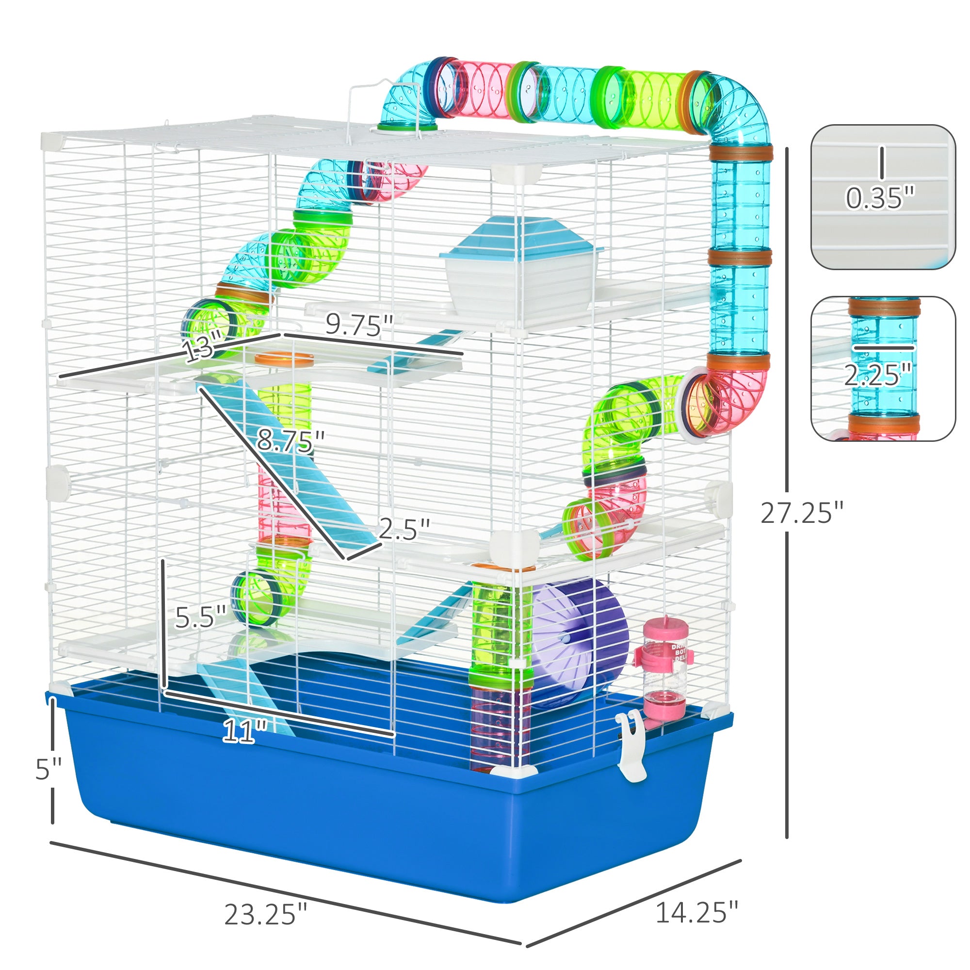 23" 5-Tier Hamster Cage with Wheel and Water Bottle, Blue