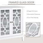 Sideboard Display Cabinet with Double Framed Glass Doors, 2 Adjustable Shelves, and Elevated Base, White