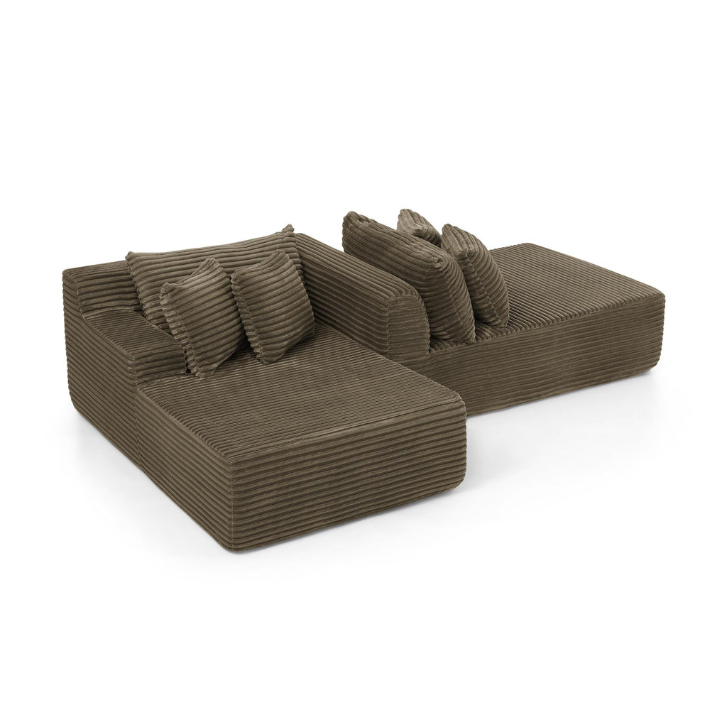 2-Seater Compressed Foam Lounge Sofa with Velvet Fabric and No Wood Frame, Loveseat Ideal for Bedroom, 83" L x 63" W x 25" H, Brown